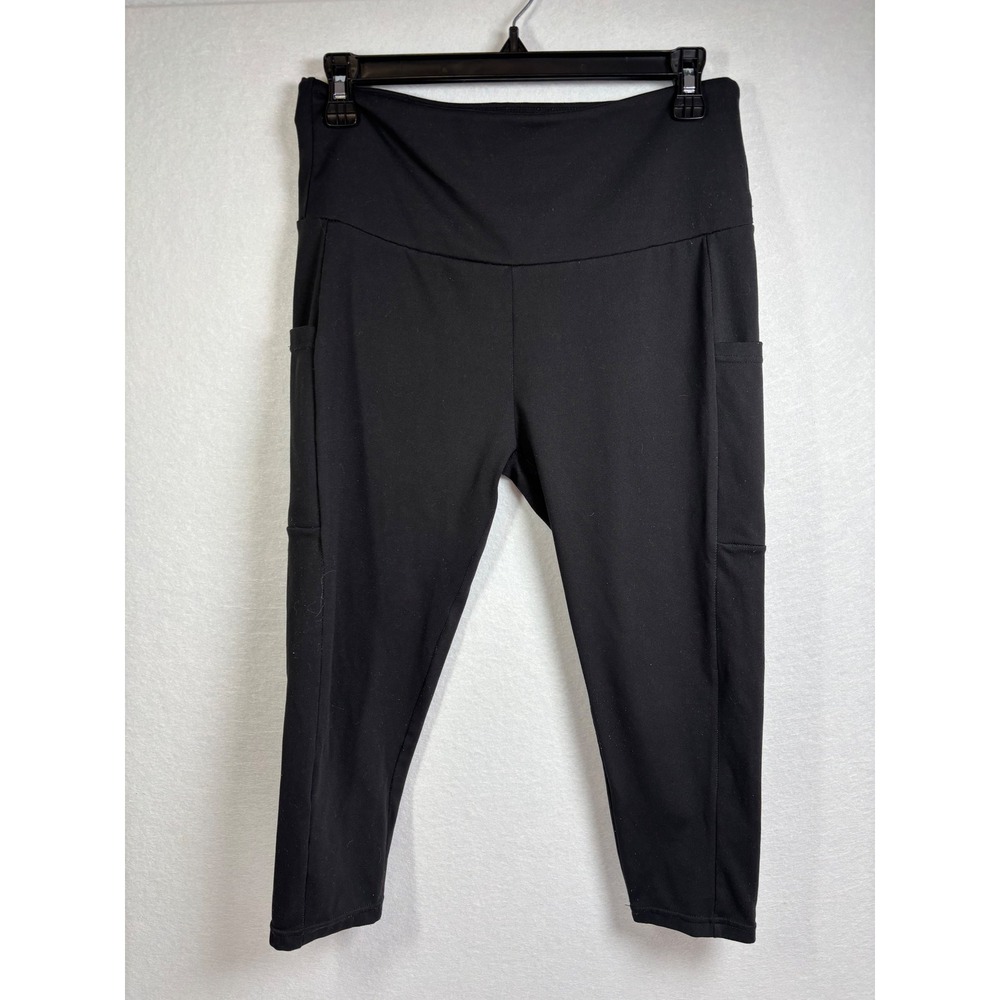 Anchor Black High Waisted Cropped Leggings with Pockets Womens Large